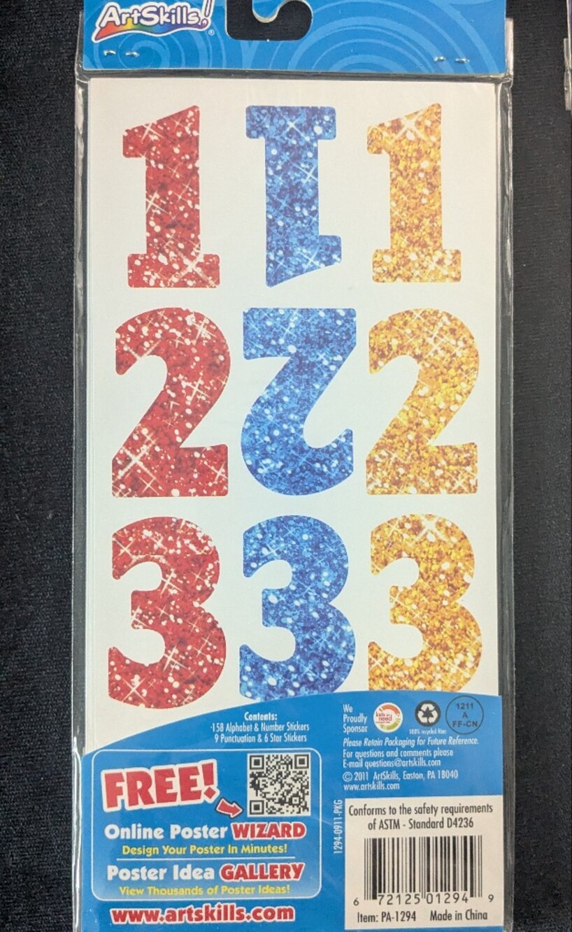 NWT! ArtSkills Glitter Alpha Stickers (Letters, Numbers, Punctuation & Stars) - Picture 3 of 3